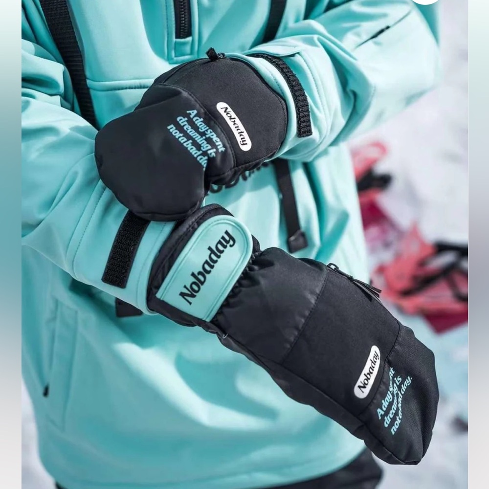 NOBADAY Black and Teal Mittens. NWT